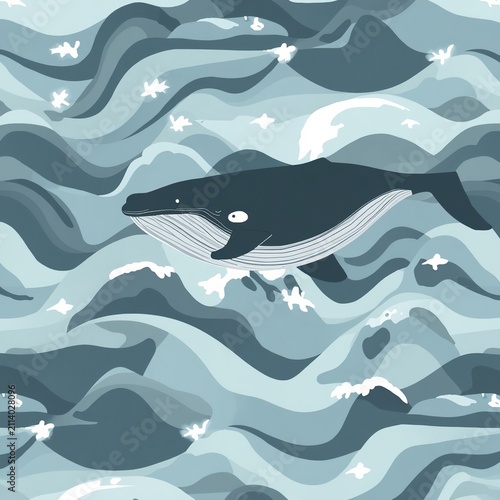 seamless pattern with dolphins and waves