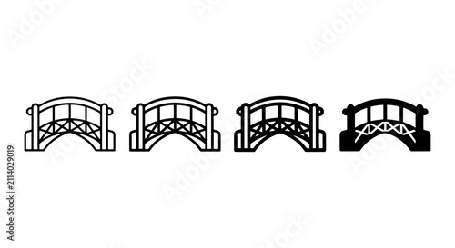 Fotografie Arch Bridge Icons, Decorative Garden Crossing Vector Set, Classic Pedestrian Ove