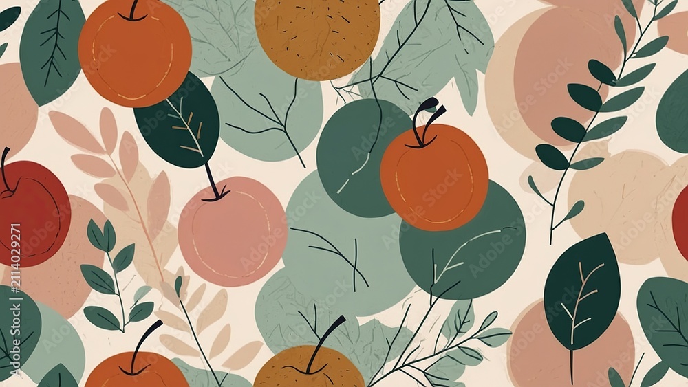 Abstract seamless pattern leaf and apple illustration background
