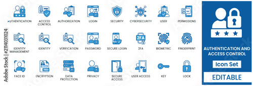 Comprehensive collection of authentication and access control vector icons for cyber security