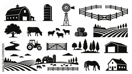 Obraz na płótnie Farm Life Silhouette Icons Set