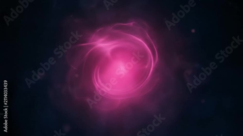 Dynamic visual sequence of luminous pink energy spheres pulsating and swirling in space creating mesmerizing cosmic patterns