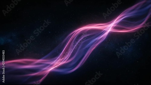 Dynamic visualization of glowing pink and purple energy waves swirling through space