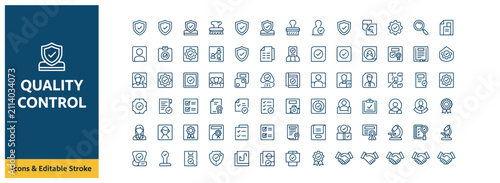 Quality control and business compliance vector icon set with editable stroke for professional use