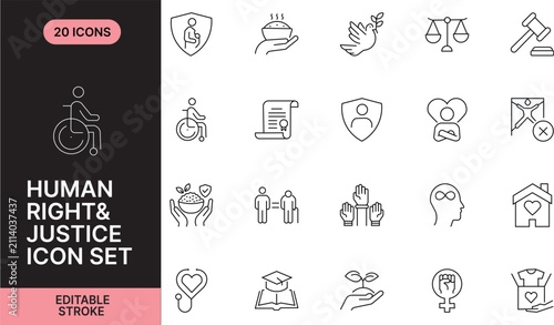 Human Rights And Justice Icon Set Line Style Illustrations