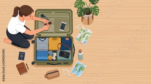 A woman packing a suitcase for a vacation. 