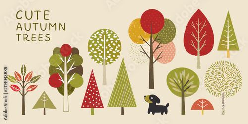 Photos autumn trees in cute flat illustration style seasonal fall foliage nature landsc