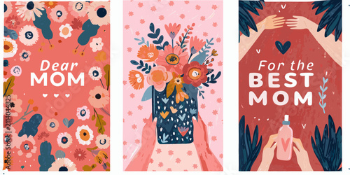 Fotografie mother s day floral posters vector illustration flowers mom dear best hand holdi