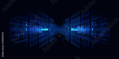 Schilderij op canvas symmetrical perspective view of digital tunnel vector illustration design blue c