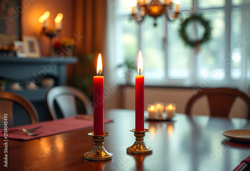 Two red taper candles burni...