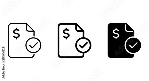 Financial Document Icons: Dollar Bill, Checkmark, Approved Invoice, Payment Confirmation