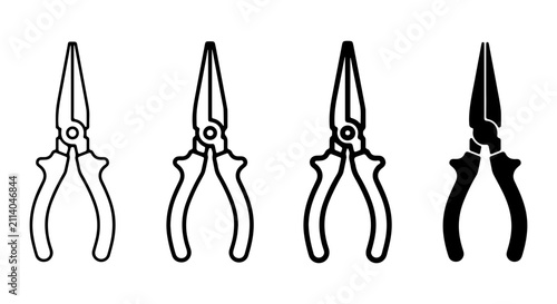 Fotografie Long Nose Pliers Set, Precision Tools, Crafting Equipment, Handyman Icons, Vecto