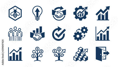 Business Growth And Strategy Icons Set On White Background