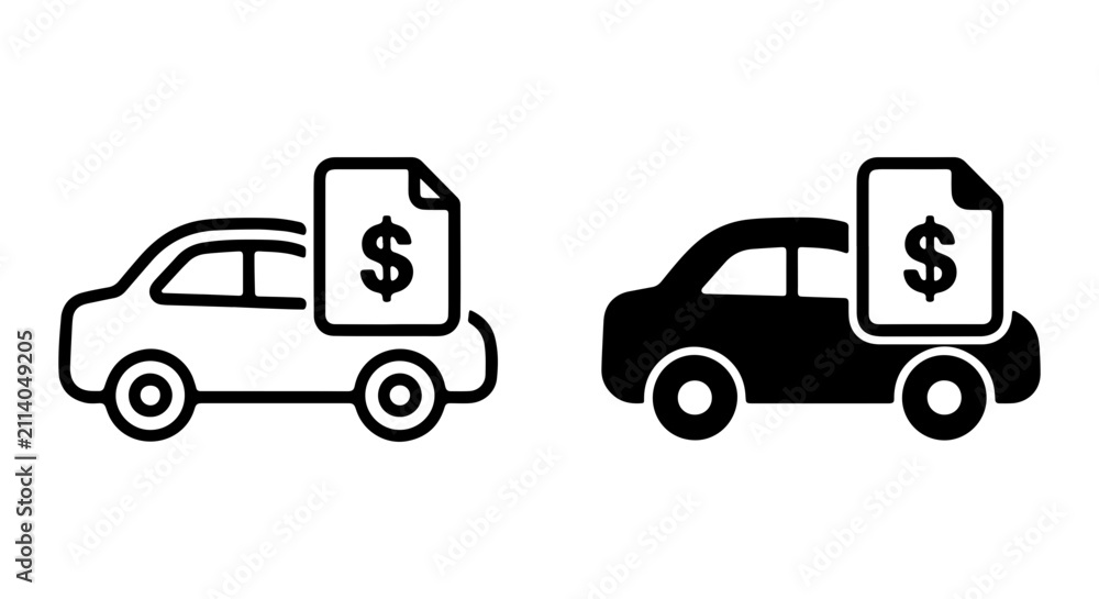 Fototapeta premium Car Loan Icons, Auto Finance Symbols, Vehicle Purchase Document, Money Exchange Graphics