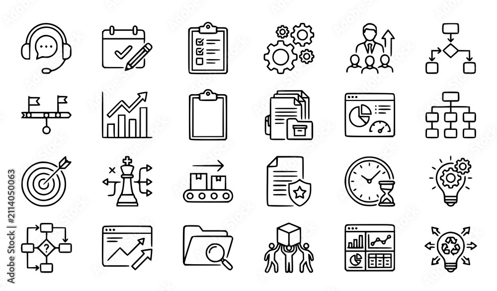 Fototapeta premium Management line icons set service workflow project planning business outline vector eps10