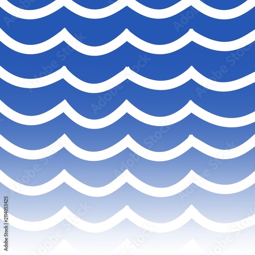 Seamless Pattern with Blue Wavy Stripes and White Lines with Vertical Gradient