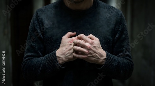 Stressed Person Clenching Hands in Emotional Turmoil for Mental Health