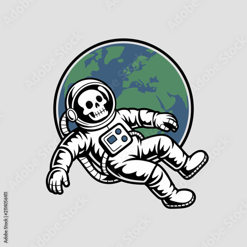 Canvas Print Astronaut with skull in space suit.