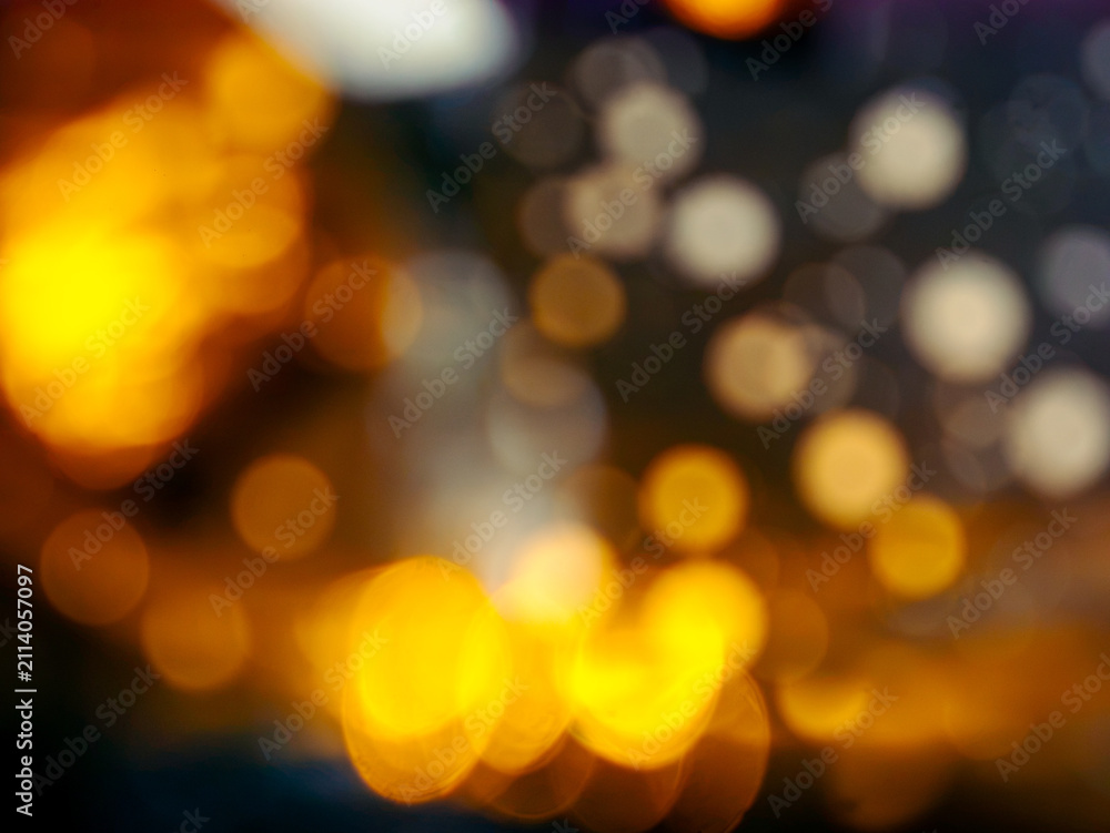Fototapeta premium Golden and Blue Bokeh City Lights at Night, Abstract Background