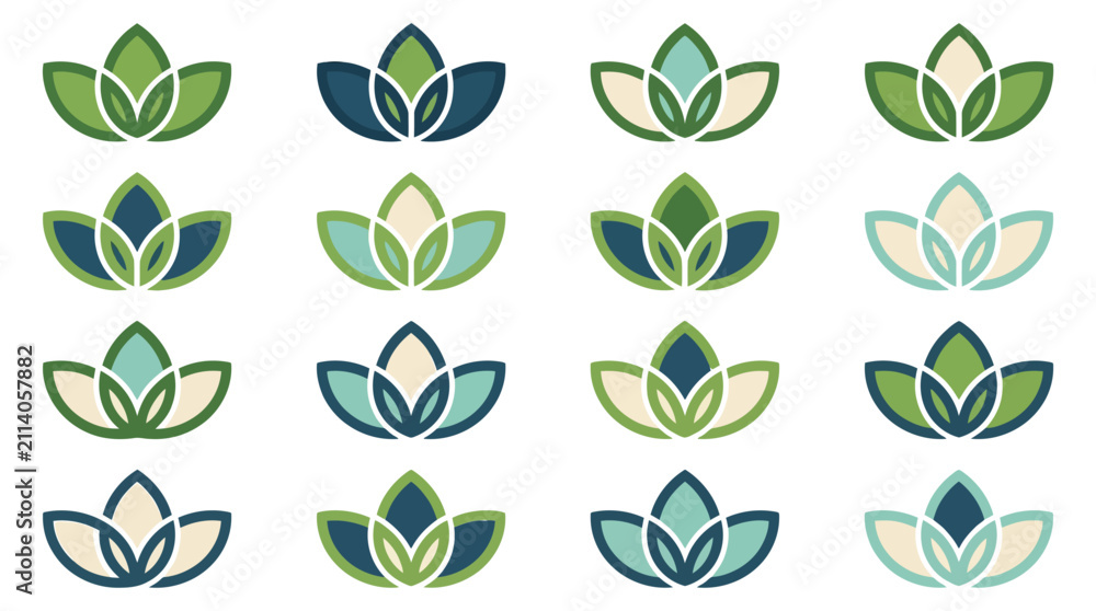 Fototapeta premium Green and blue abstract leaf logo icon set.