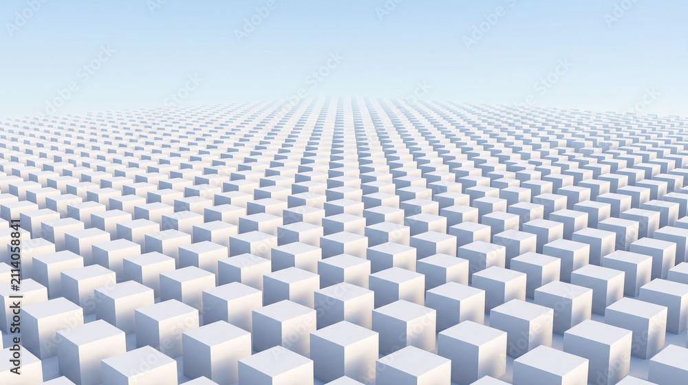 Fototapeta premium Endless Array of Cubes Stretching to the Horizon Under a Soft Sky