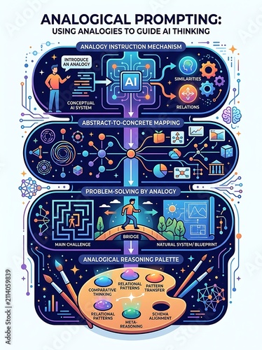 Infographic explaining analogical prompting for artificial intelligence