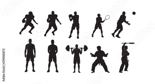 Athletes and fitness silhouettes for sports and recreation themes.