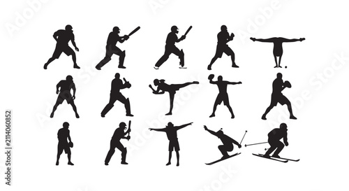 Athletes in various sports actions silhouettes for active lifestyle and game designs.
