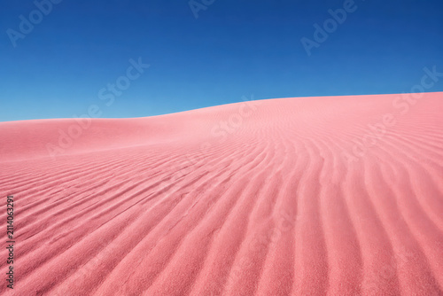 Pink desert sand dune ripple landscape sky blue powder vast pink desert with fine sand dune ripple clear blue sky, serene minimalist landscape
