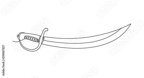 Canvastavla Pirate Cutlass Sword Silhouette - Black and White Line Art Illustration
