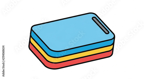 Layered Abstract Shapes with Bold Black Outline in Cyan, Yellow, and Red - Simple Flat Design