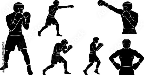 Bild auf Leinwand Boxing and Martial Arts Silhouette Vector Icon Set Featuring Fighter Poses Throw
