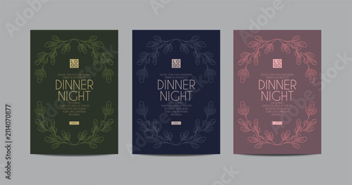 Elegant dinner party invitation with floral wreath design, Luxury event, vector