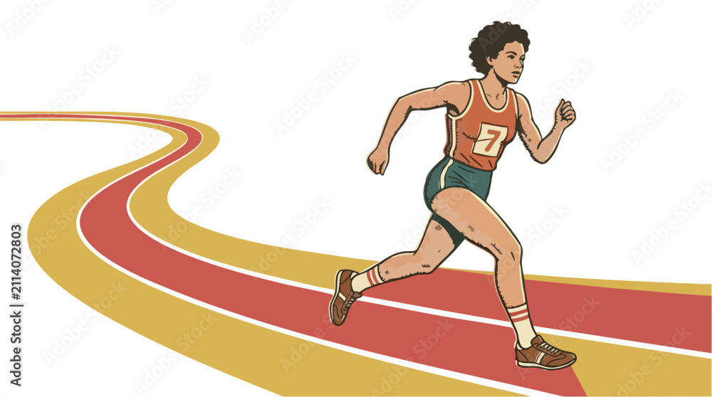 Obraz premium Vintage Illustration of a Female Runner on a Track