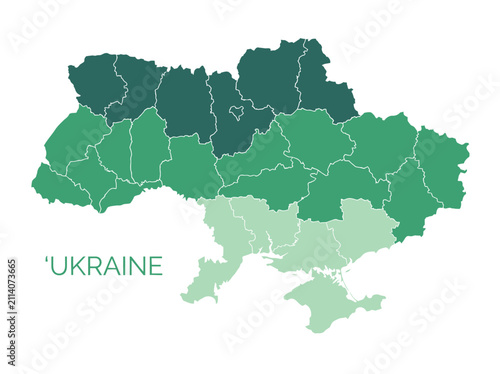 Photography Ukraine Map with Administrative Regions Green Vector Illustration