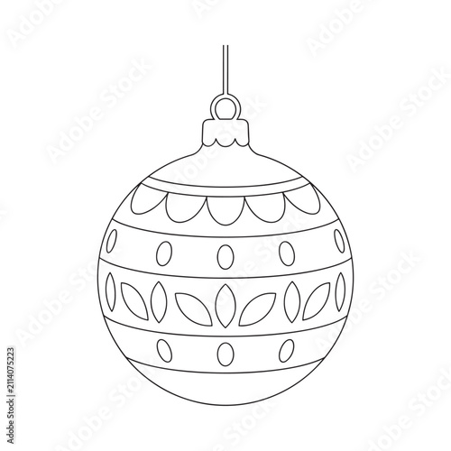 Christmas ornament line drawing with decorative bands white background