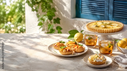 Mediterranean tart and iced tea table