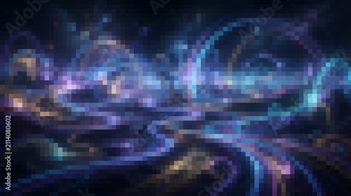 Colorful Geometric Pixel Pattern with Smooth Gradient Lighting