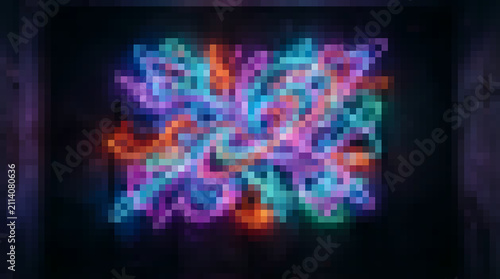 Dreamy Pixel Art Background with Neon Gradient Waves