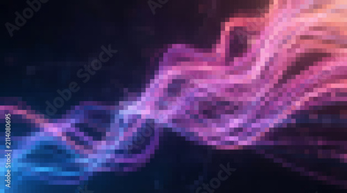 Blue Purple Neon Pixel Background with Glowing Motion Lines
