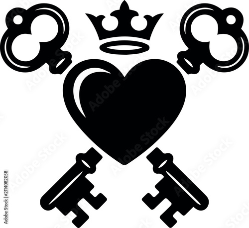 Quadro su tela Keys Crossed with Heart and Crown Security Emblem