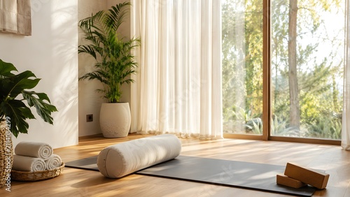 Minimal wellness room with yoga mat