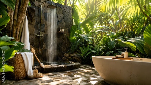 Outdoor jungle shower and bath retreat