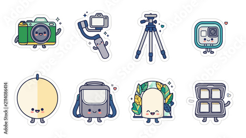 Kawaii style camera and accessories stickers collection