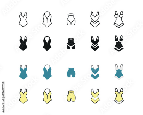 Bodysuit Icon Set Line Glyph Blue Filled and Cream Outline Styles