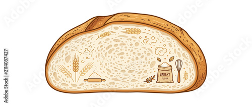 Bild auf Leinwand Artistic Slice of Bread with Baking Ingredients and Wheat