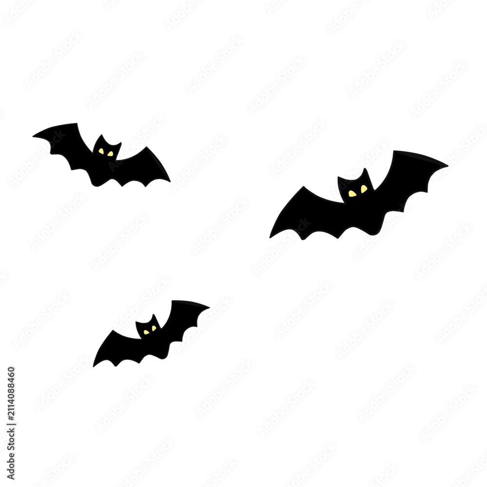 Fototapeta premium Halloween bat icons with glowing yellow eyes in different flying poses