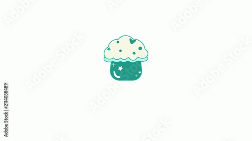 Cute cupcake animation, cartoon character animation. HD video with alpha channel. Motion graphics.