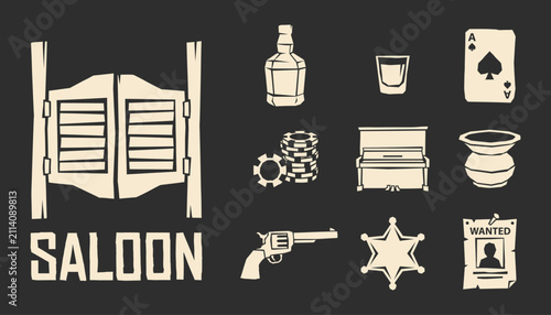 Wild West Saloon Icon Set for Vintage Game Design