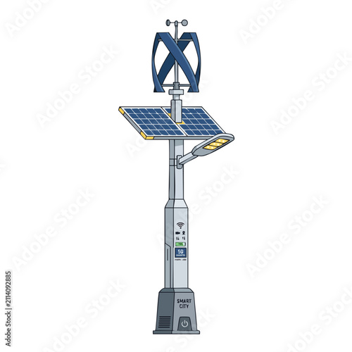 Smart City Pole with Solar Panel Wind Turbine and 5G Technology
